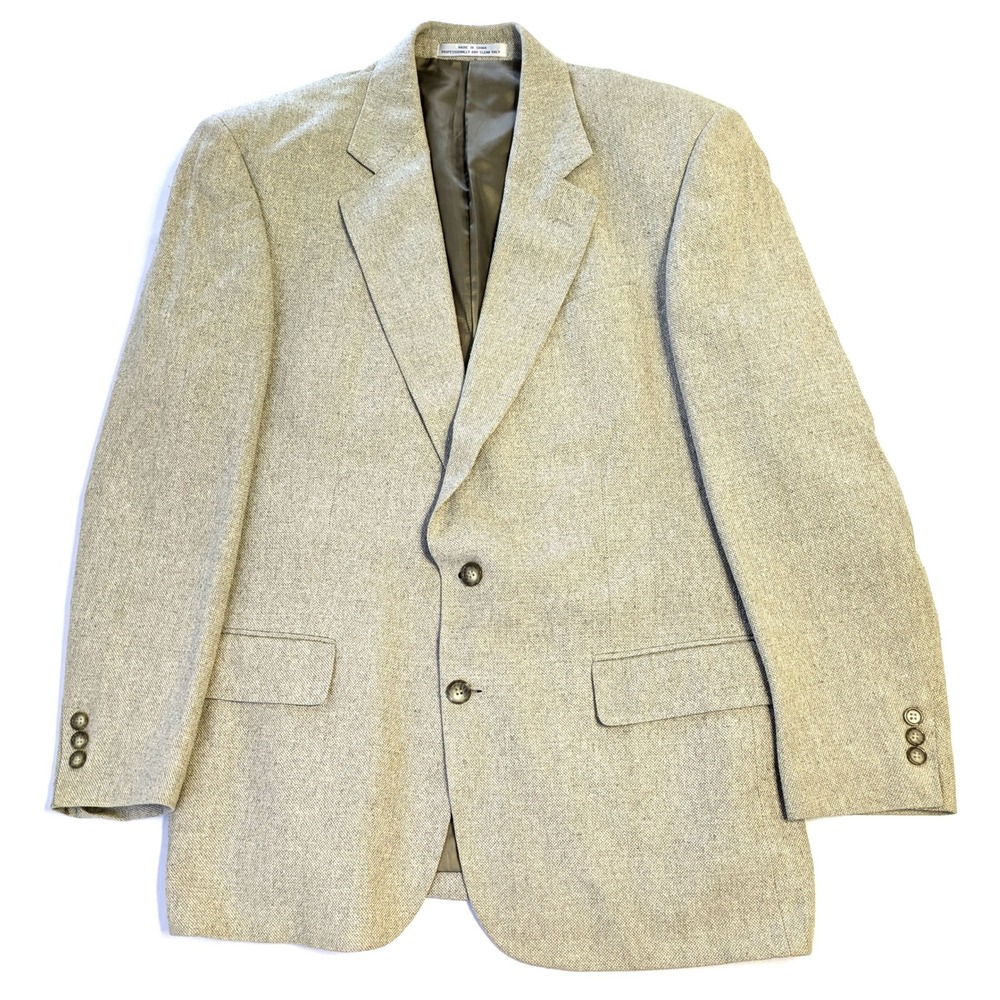 Robert Stock Mens 40R Silk Blazer Sport Coat Oatmeal Tan Textured 2-Button